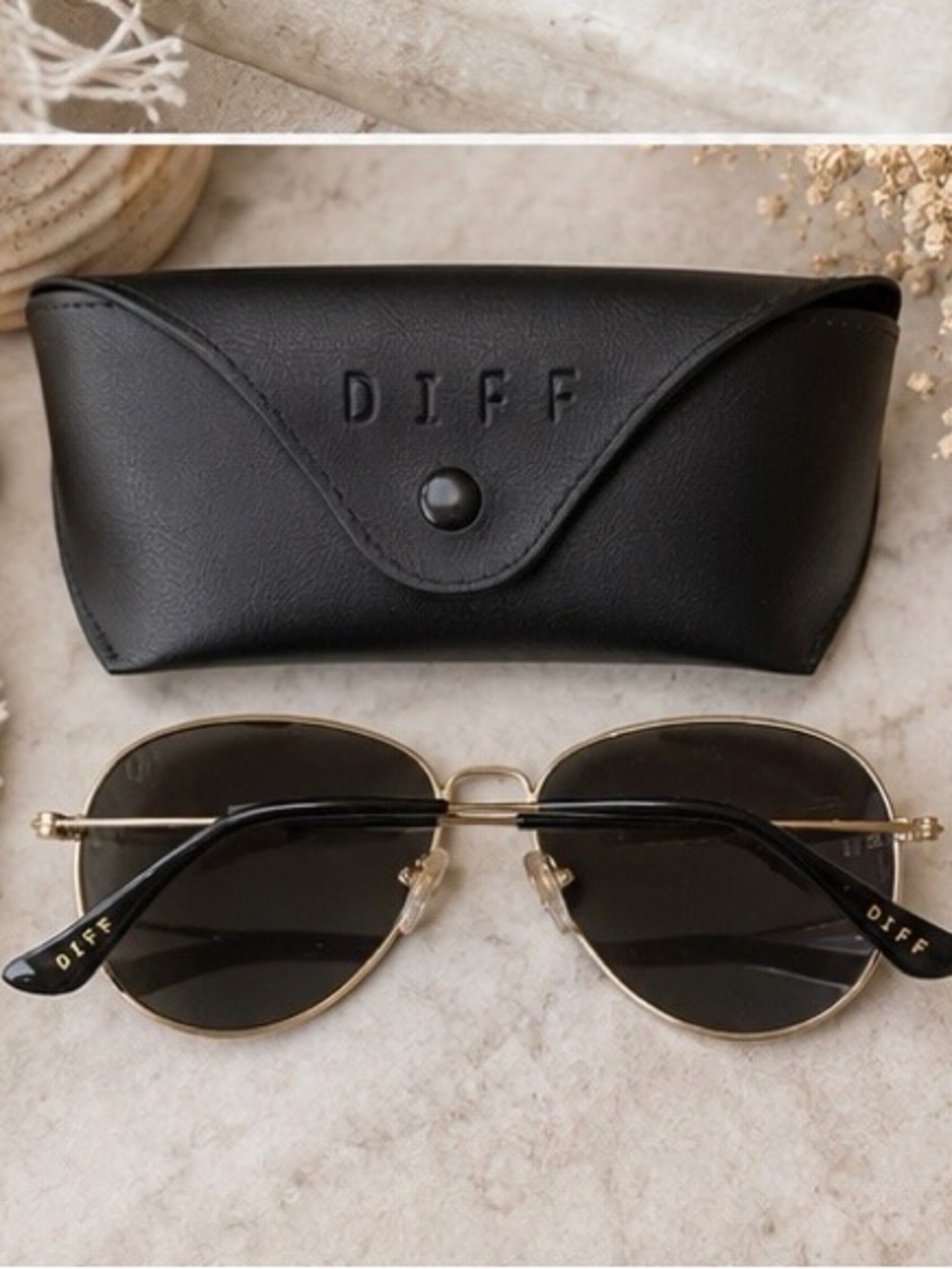 DIFF Aviator Sunglasses in Gold with Dark Lenses